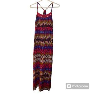 Mossimo Women Large Maxi Long Dress Pink / Orange Boho Summer Tie Dye Beads